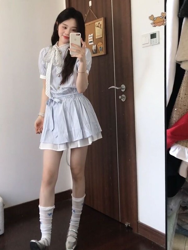 Summer New Style Patchwork Contrasting Striped Shirt Short-Sleeved Dress for Women Summer New Style Slim Fit Work Clothing Short Skirt Summer New Style Patchwork Contrasting Striped Shirt Short-Sleeved Dress for Women Summer New Style Slim Fit Work Clothing Short Skirt
