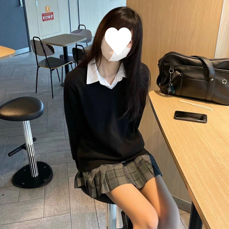 针织马甲背心女学院风秋冬新款制服套头毛衣v领美拉德叠穿针织衫