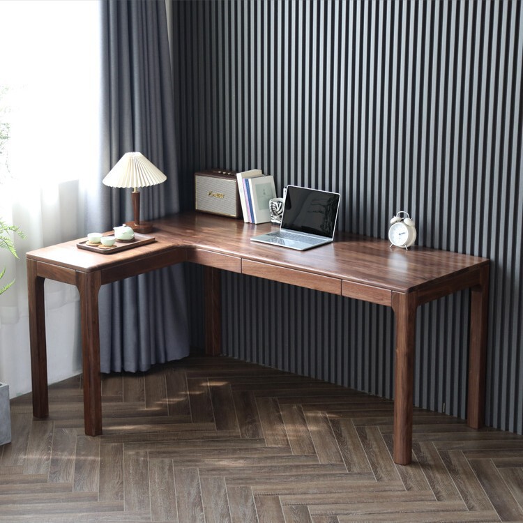 Black Walnut Solid Wood Corner Desk Desk Computer Desk Corner Type L-shaped Long Narrow Bay Window Small Apartment Integrated