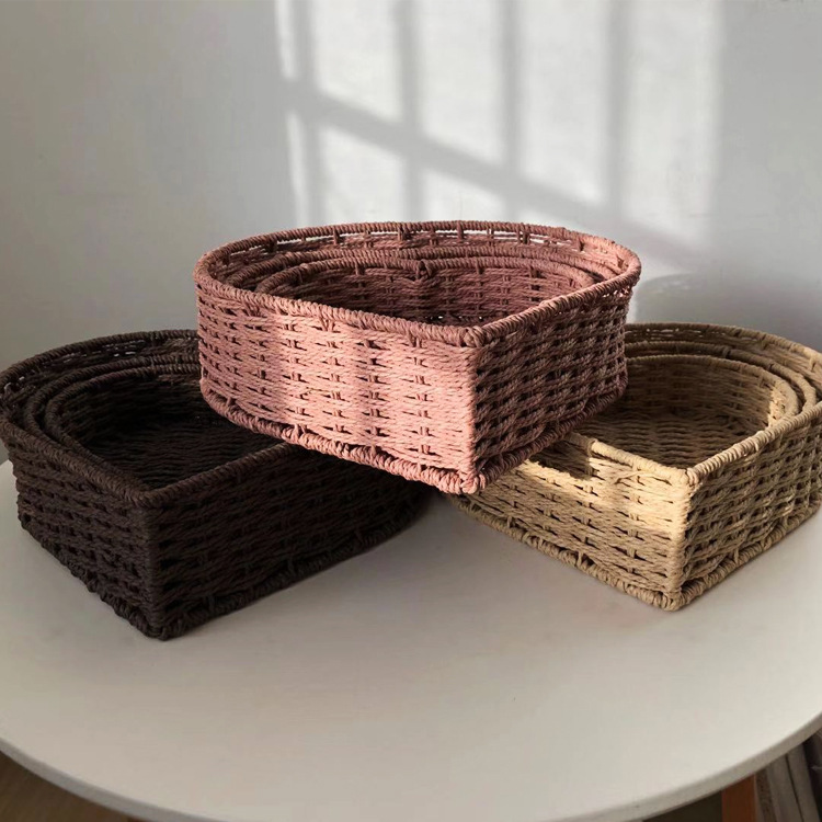 Cesta de almacenamiento de escritorio en forma de corazón de mimbre de paja cesta de almacenamiento de juguetes para niños cocina cesta de aperitivos caja de almacenamiento Almacenamiento de cosméticos
