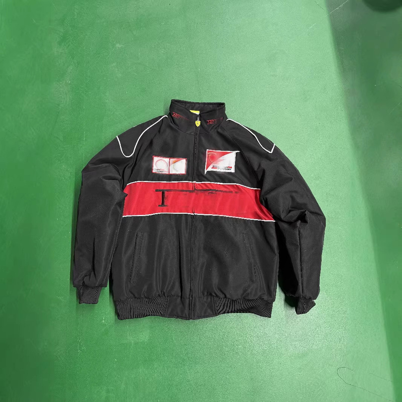 Waterproof Large Size F1 Ferrari Embroidered Racing Jacket Cross-Border Vintage Motorcycle Riding Jacket Us Size Cotton Coat