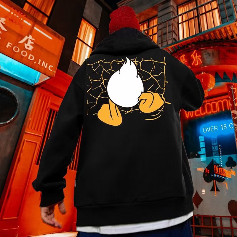 American Trendy Brand Duck Spoof Hooded Sweatshirt Men's Ins Trendy Loose Large Size Plus Fat Fleece-Lined Couple Top