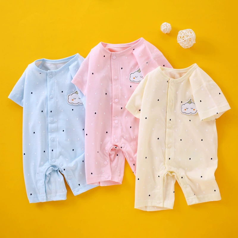 Детский комбинезон из чистого хлопка, тонкий, бесшовный, для новорожденных 0-3 месяцев, с короткими рукавами, для ползания, с круглым вырезом.