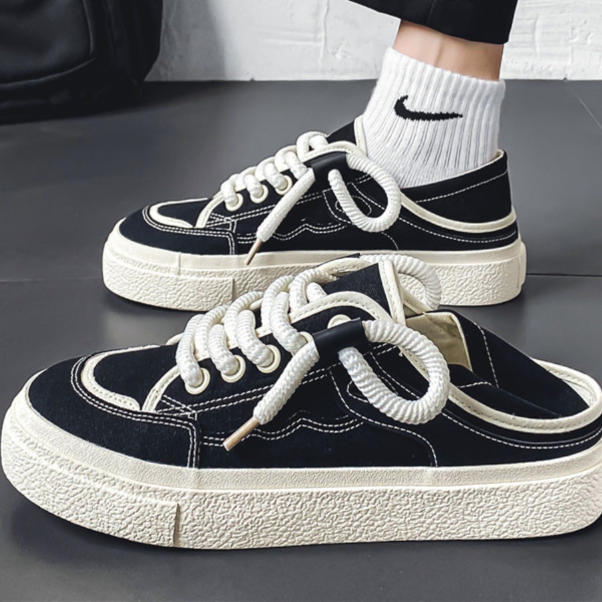 Canvas Shoes Men's Summer Breathable Half Slippers Lazy Slip-on Heel Casual Sneakers 2024 New Fashionable Shoes