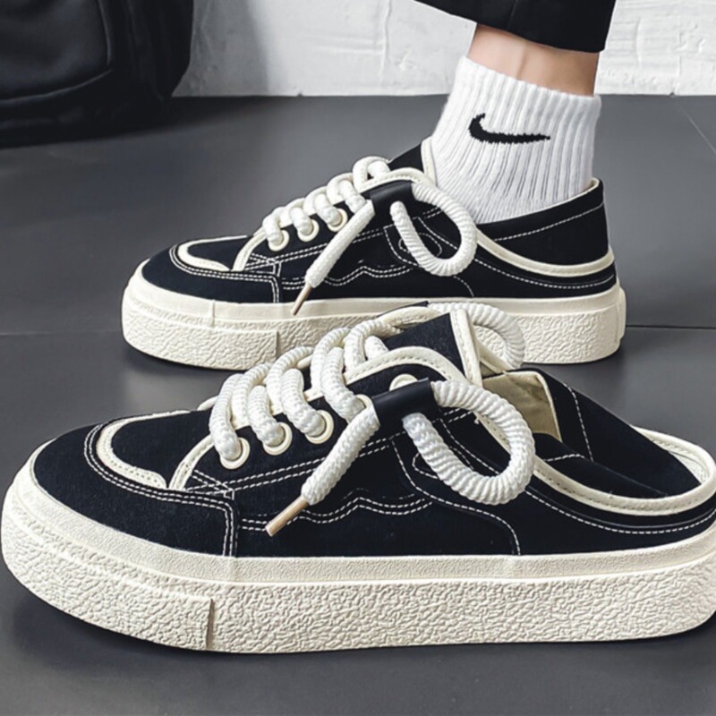 Canvas Shoes Men's Summer Breathable Half Slippers Lazy Slip-on Heel Casual Sneakers 2024 New Fashionable Shoes