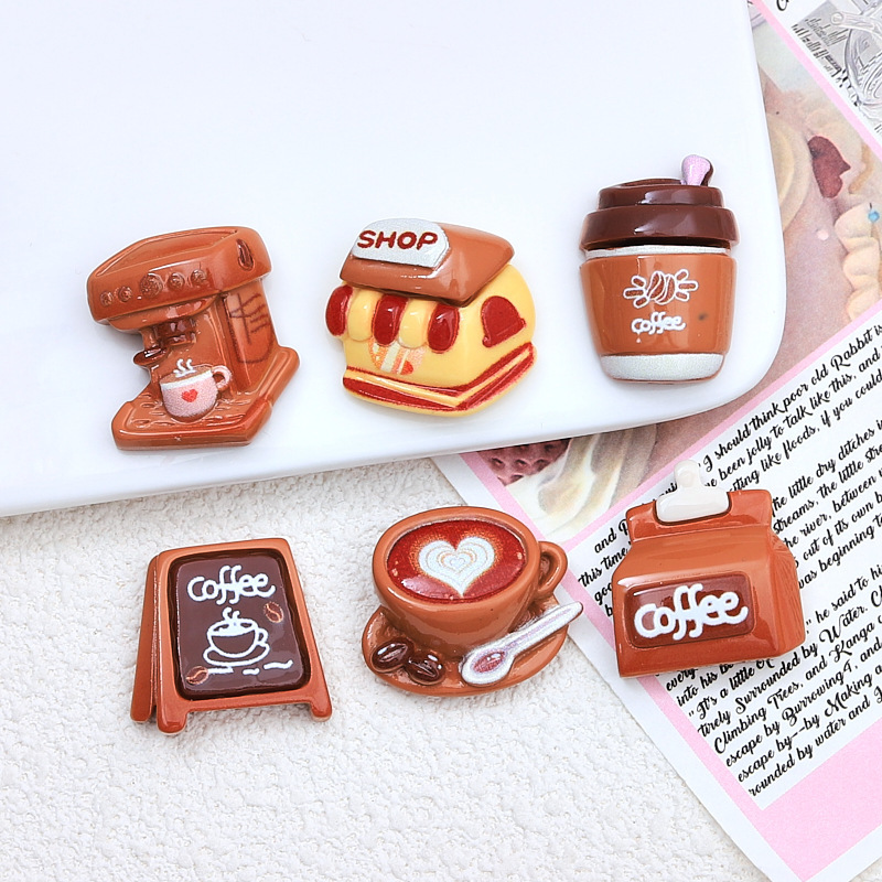 Cartoon coffee series cream glue resin diy jewelry hair clip refrigerator hole shoes buckle decorative accessories wholesale