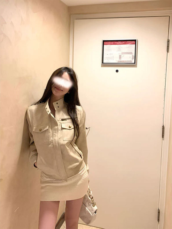titi小姐姐【自由旅者】皮衣女秋季美式复古短款米色立领夹克外套|undefined