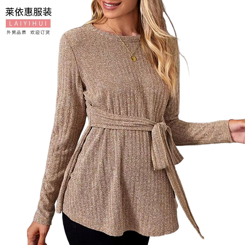 2026 Autumn Maternity T-Shirt Long Sleeve Tie Loose Fit Belly Covering Top Korean and Japanese Style Casual Comfortable Round Neck 2026 Autumn Maternity T-Shirt Long Sleeve Tie Loose Fit Belly Covering Top Korean and Japanese Style Casual Comfortable Round Neck