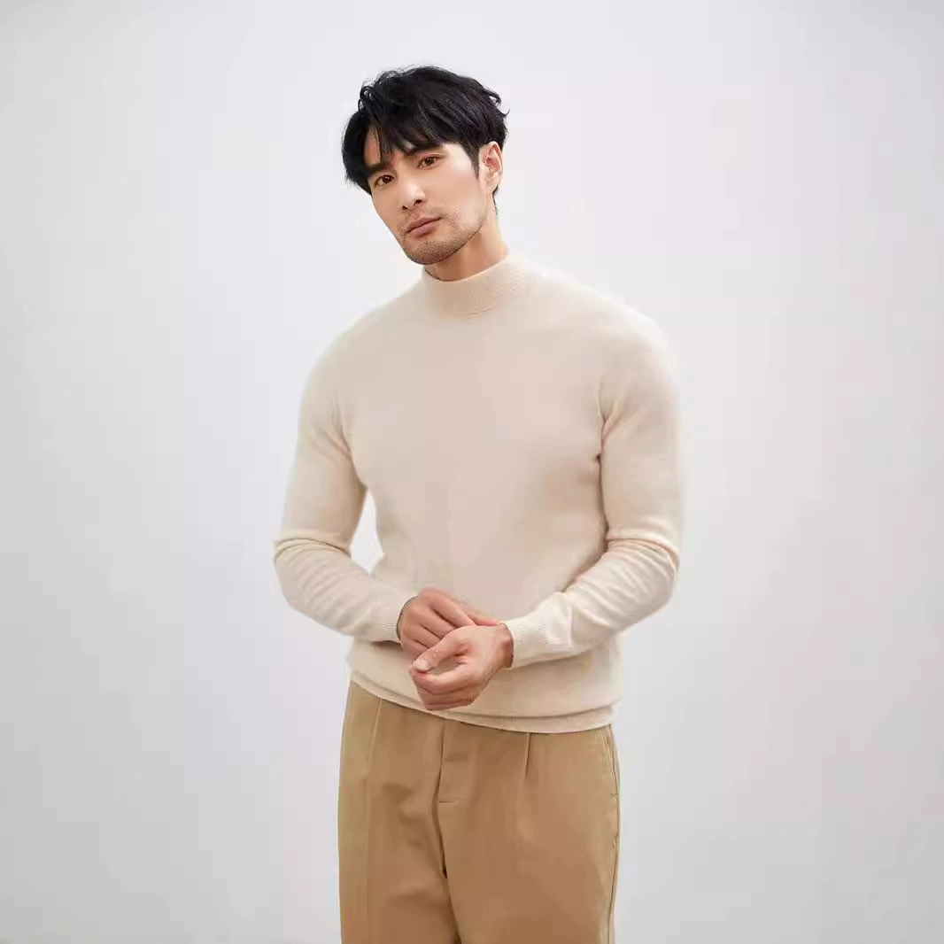 Cashmere shirt, demi-season woolen knitted sweater for leisure, high collar