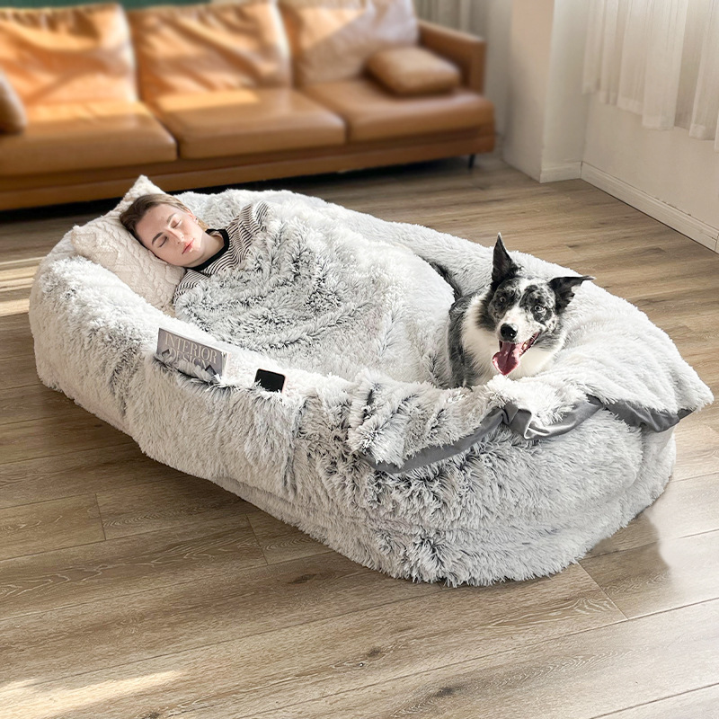 Amazon Customized Human Dog Bed Long Plush Round Pet Bed Dog Bed Winter Sponge Cushion
