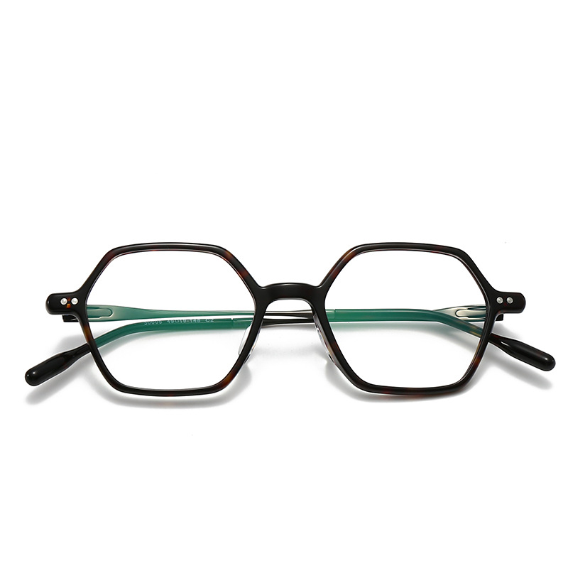 Gafas de madera STUDIOMUKU con temperamento de hermano mayor, placa poligonal, marco de gafas de titanio puro, marco retro
