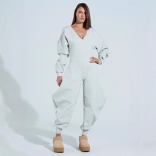 亚马逊独立站欧美女装连体裤喇叭裤紧身v领性感长袖连体衣