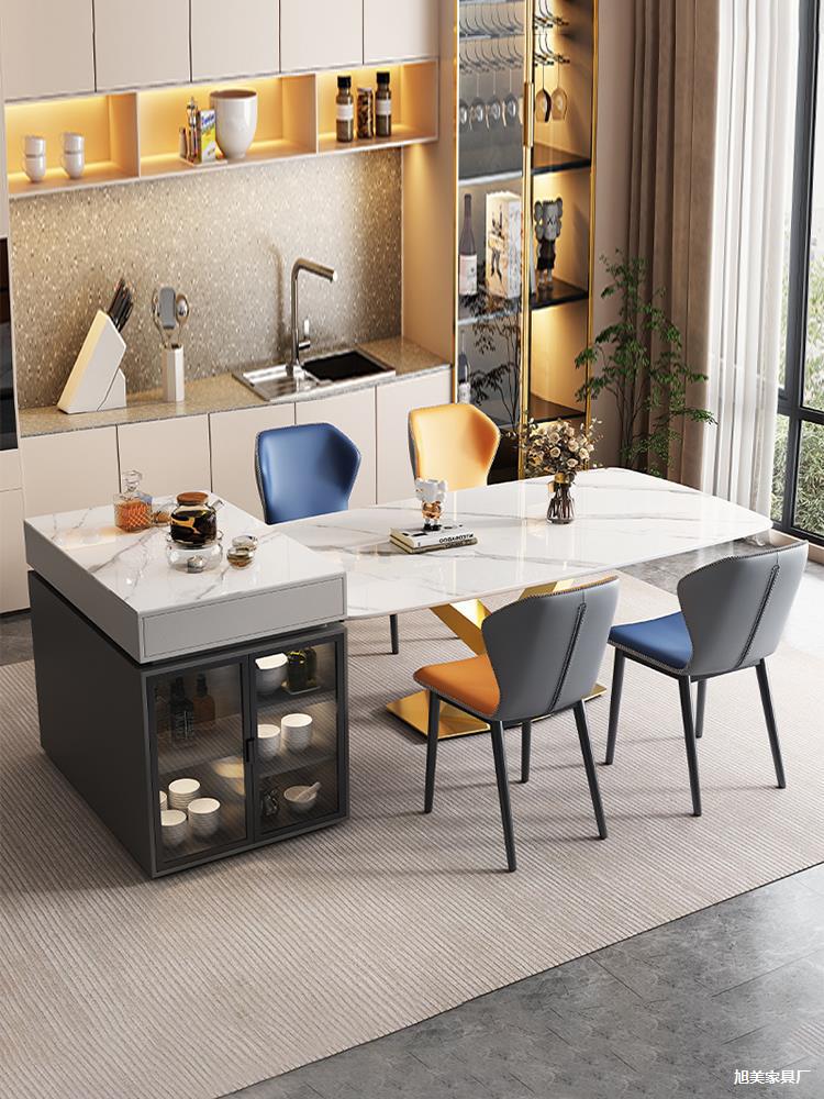 Italian Light Luxury Slate Island Dining Table Integrated Home Bar Table Open Kitchen Sideboard Tea Cabinet Dining Table