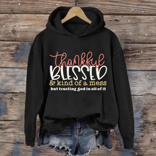 2025亚马逊跨境新款套头女士休闲印花复古字母带帽圆领卫衣批发