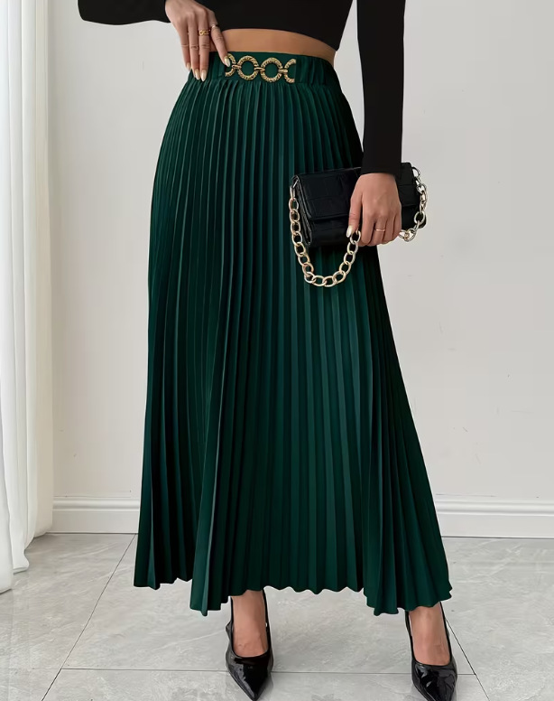 Vêtements pour femmes - Nouvelle jupe midi plissée polyvalente - Taille haute - Coupe trapèze_voghion.com
