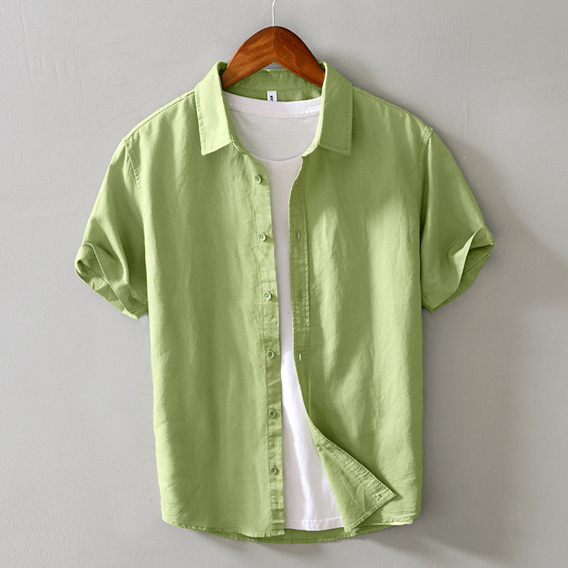 Men's Linen Short-Sleeve Shirt, Japanese Style Casual Trendy Solid Color Versatile Cotton-Linen Shirt Top Men's Linen Short-Sleeve Shirt, Japanese Style Casual Trendy Solid Color Versatile Cotton-Linen Shirt Top