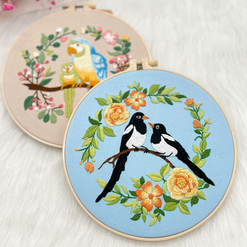 Lu serie de bordados pájaros bordados DIY material paquete de paquetes de aguja hecha a mano inglés peces peces pinturas decorativas de sala de estar