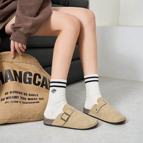 Birken shoes, platform soles, women's spring and autumn new style, semi-drag, and slip-on shoes, women's Birken shoes, retro