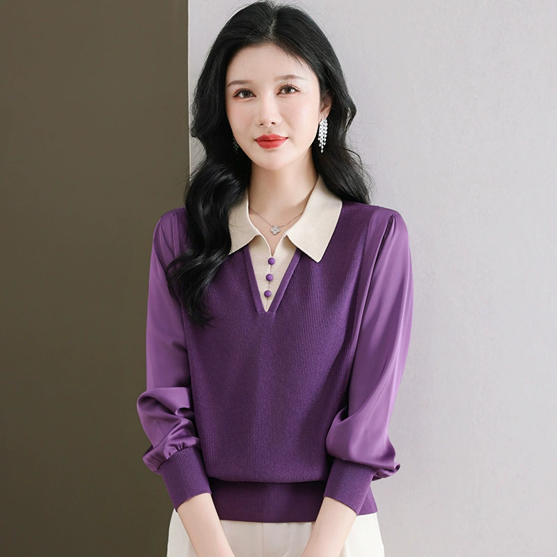 Вязаный искусственный топ из двух частей с лацканами, женская модная весенняя одежда, новинка 2024 года, Весенняя рубашка с воротником поло в маме