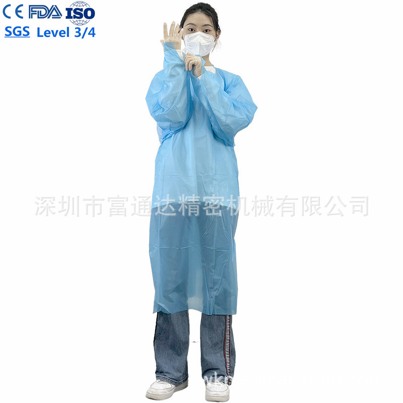 FDA 510K一次性CPE拇指扣围裙45g医院用一次性CPE隔离袍衣 EN1073