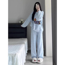 半边绒睡衣女冬季加厚加绒保暖套装珊瑚绒卡通家居服可爱外穿批发