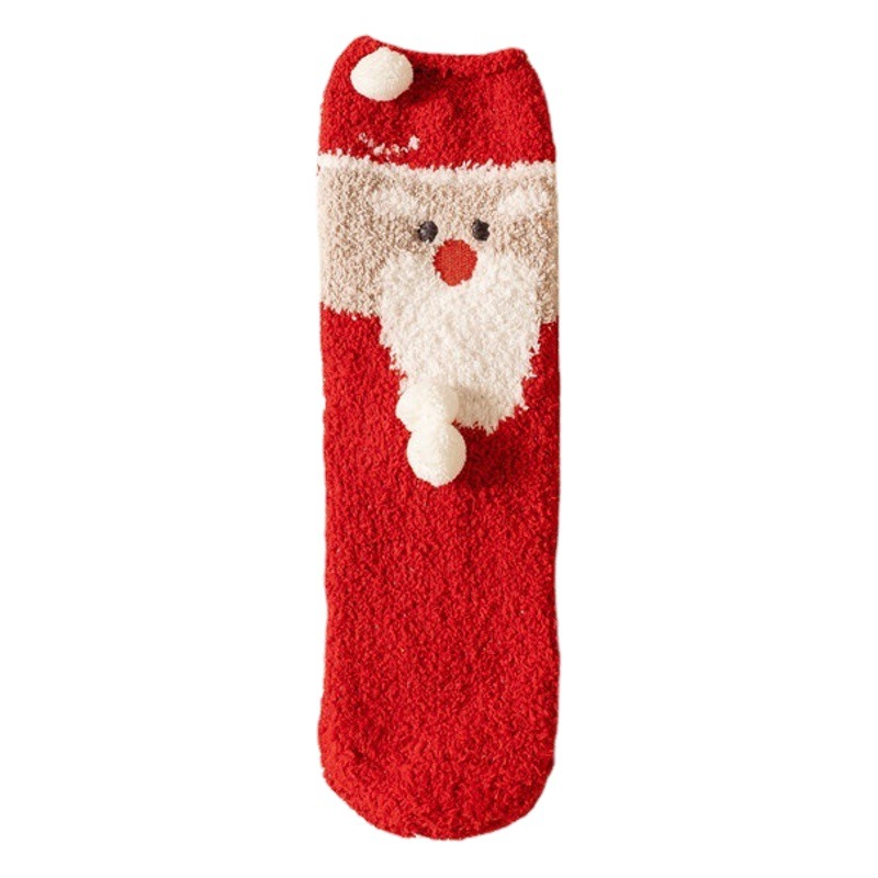 Christmas Ball Socks Coral Fleece Women's Winter Cold-resistant Fleece-lined Thickened Sleep Socks Christmas Gift Mid-tube Socks