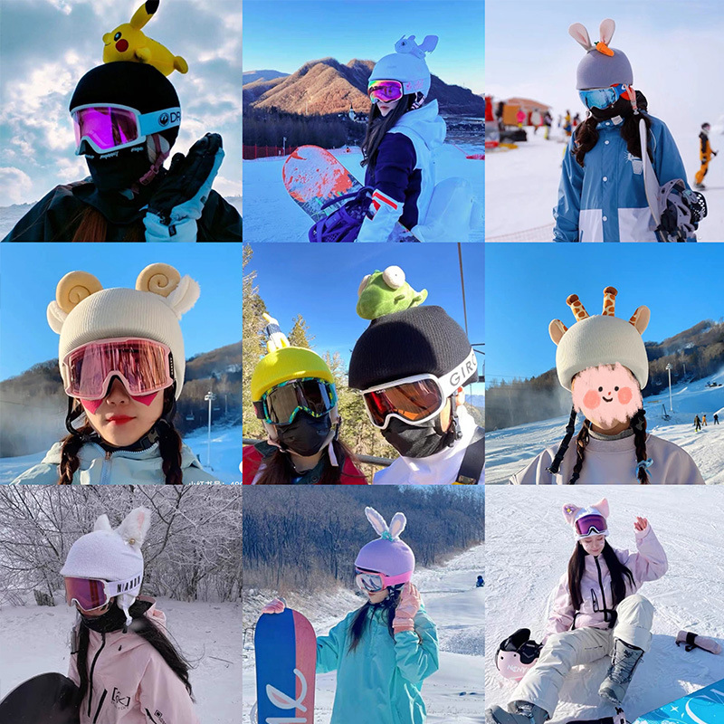 Lina Belle Ski Helmet Cap Cover Single and Double Board Battery Car Snow Helmet Cover Female Cute Kidsren's Ear Decoration Accessories