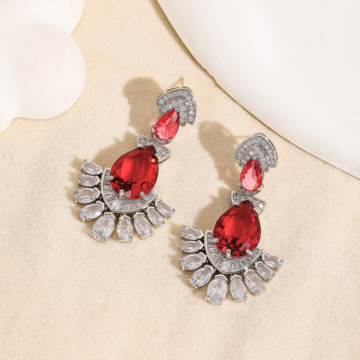 Elegant Drop Earrings With Colorful Zircon Geometric Design Silver_voghion.com