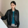 pu宽松翻领长袖皮衣