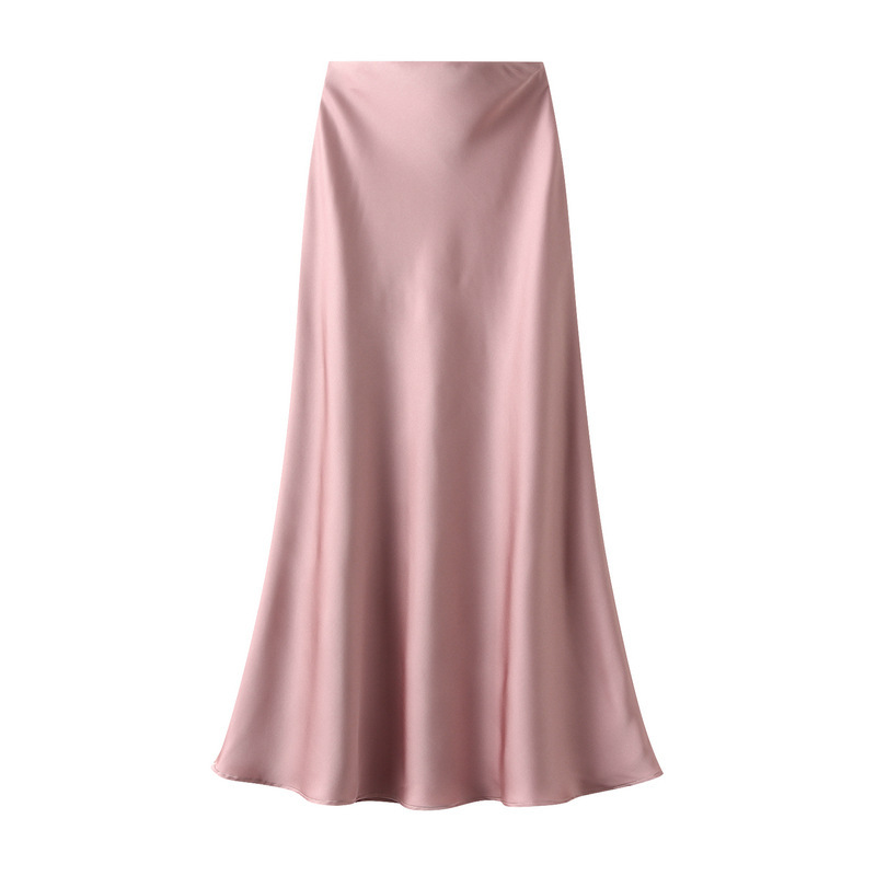 Designed Glossy Silky Fabric Skirt for Women Summer Mid-Length Fishtail Skirt High Waist Slimming Look Hip Skirt 9902