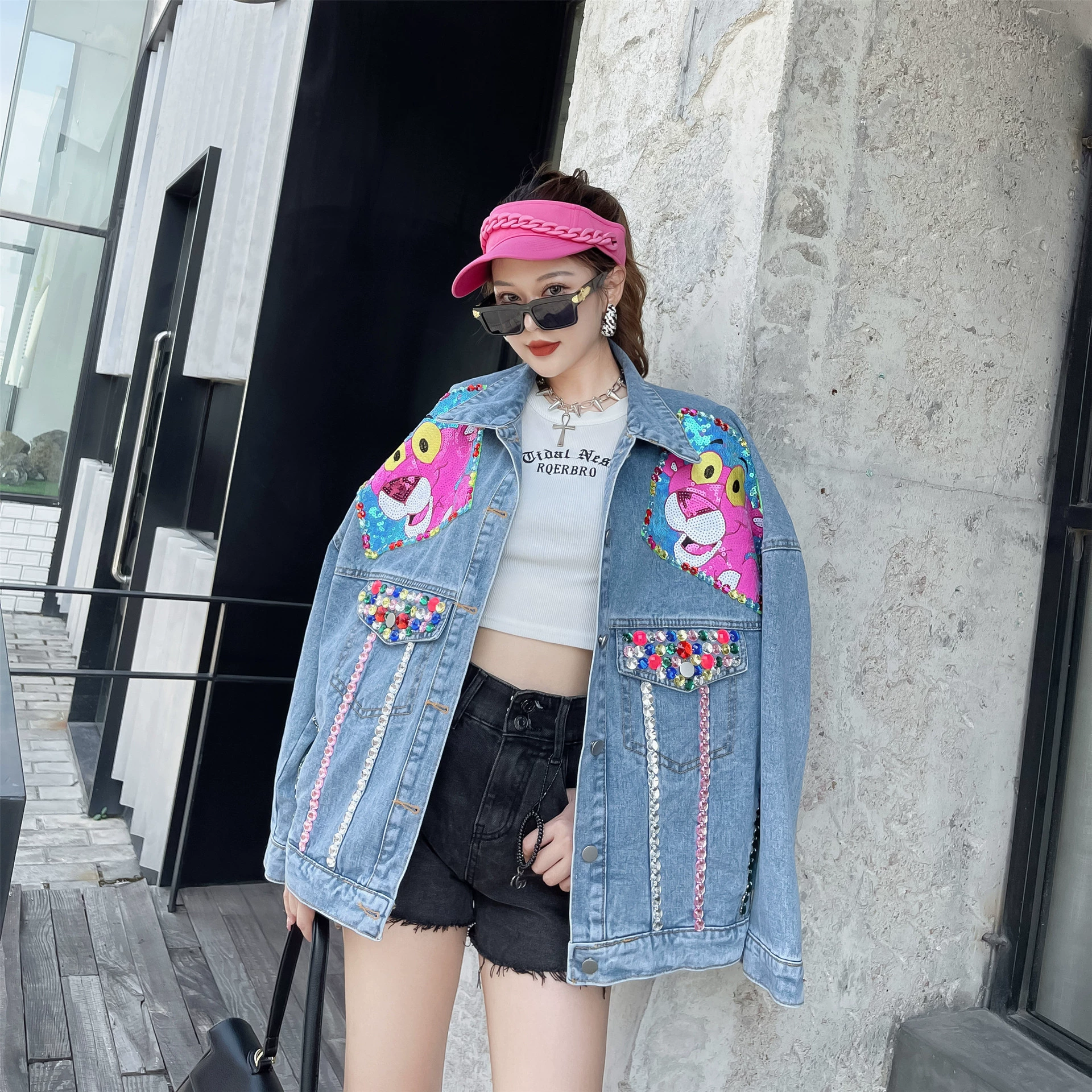 Таиланд Chaopai Тяжелая промышленная джинсовая куртка с бисером и бриллиантами, Женская Весенняя новинка, Высококачественный Свободный уличный топ с длинными рукавами Sense Fried