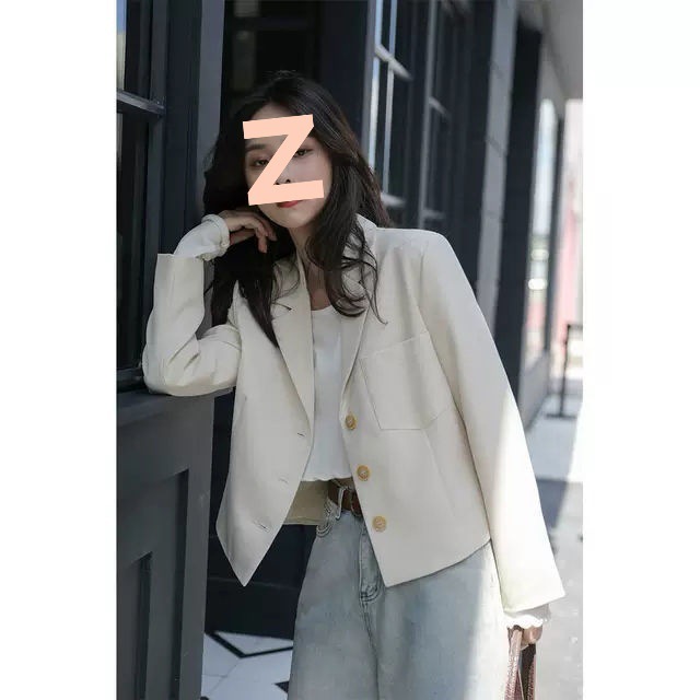 西装外套女2025春秋新款百搭港风气质小西装时尚白色短款长袖外套|undefined