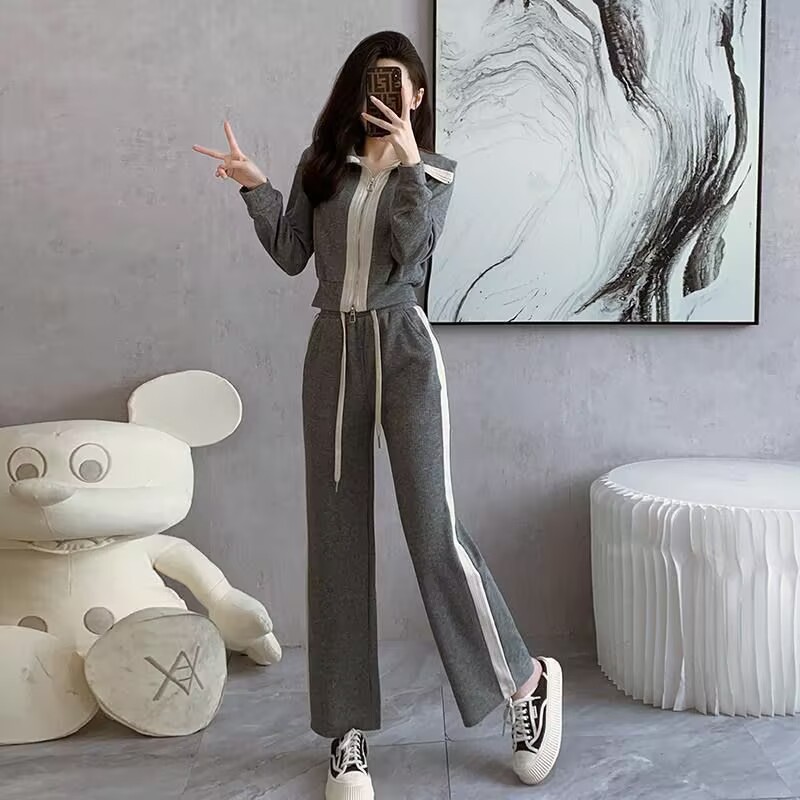 Sports casual suit women's spring and autumn 2024 new coat wide leg pants fashion foreign style two-piece #832