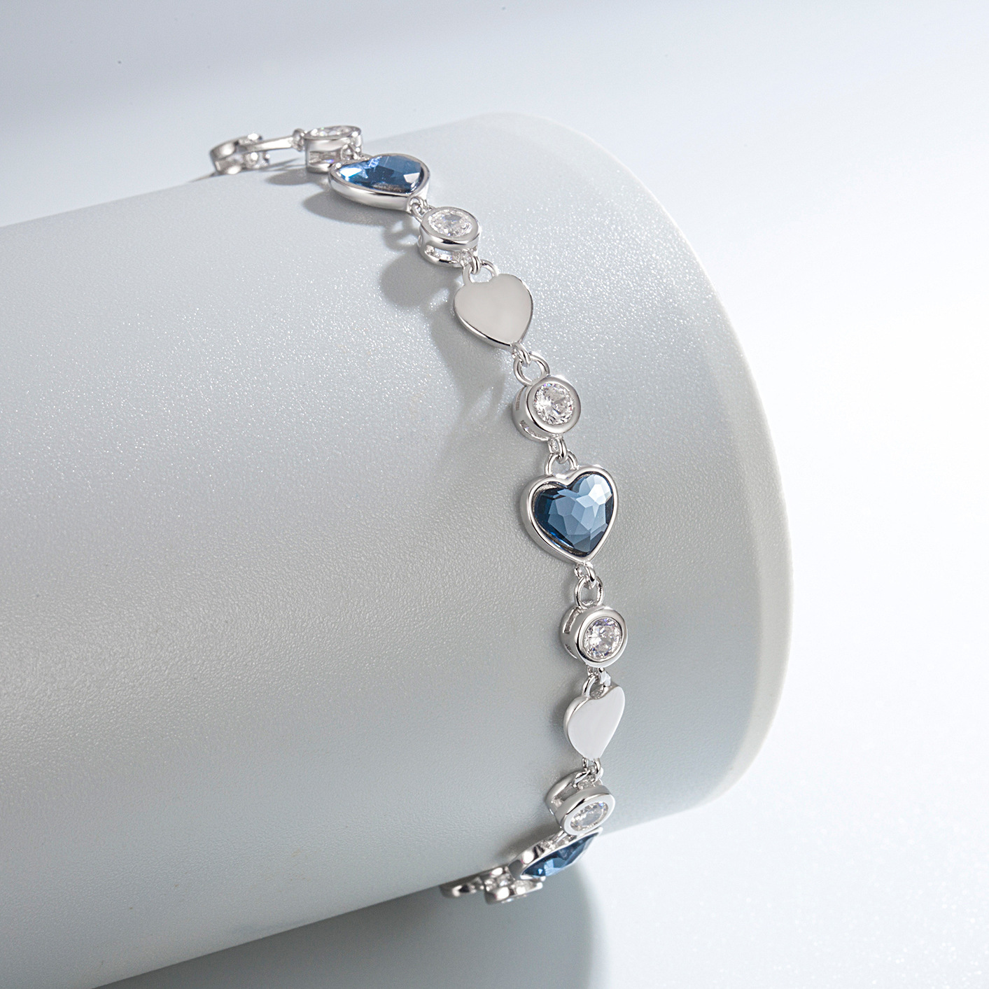 925 Sterling Silver Material 925 Sterling Silver Heart Of The Ocean Jewelry Suit Crystal Bracelet Gallo Love Heart Stud Earrings Silver Jewelry