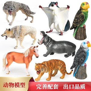 儿童仿真野生动物模型虎皮鹦鹉老虎公马飞鼠灰狼河马认知玩具摆件