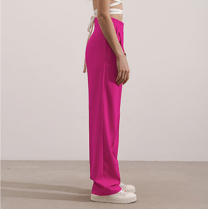 straight high waist slim solid color trousers NSSQS124298