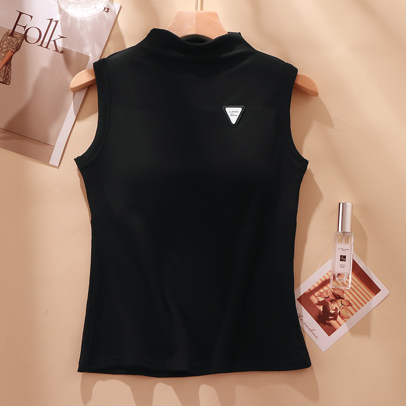 Otoño e Invierno Calefacción de terciopelo ropa interior térmica engrosada sin costura medio cuello alto cepillado chaleco térmico taza fija bottoming top