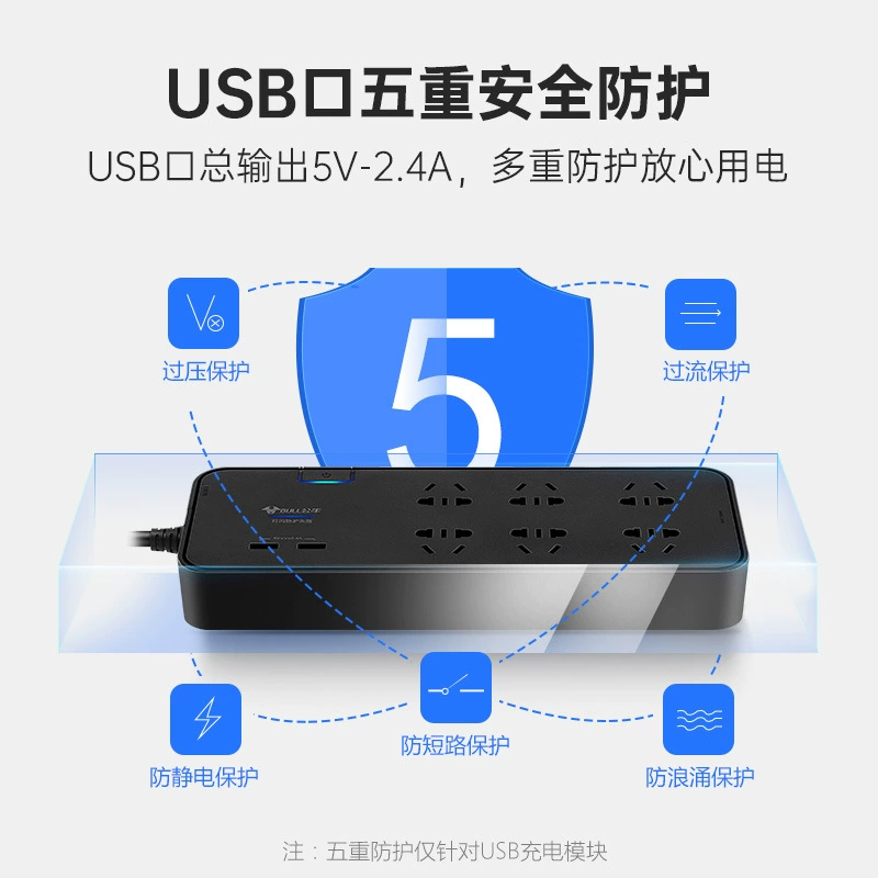 Игровая перетягивающая анти-скачок розетка Bull H306U2 с молниезащитой, шестиместная розетка с поддержкой быстрой зарядки 20W, многоразетка