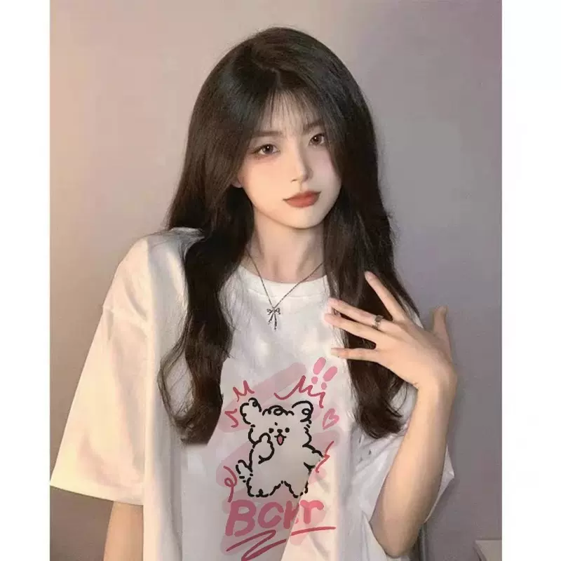 设计感小众白色短袖t恤女款夏季宽松小众上衣纯棉情侣装半袖体恤