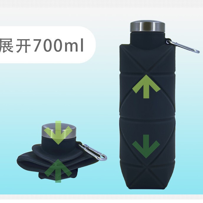 亚马逊热销户外运动硅胶折叠水壶便携骑行挂钩水瓶耐高温防漏水杯|undefined