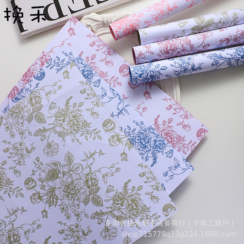 挽禾 繁花复古伯爵红茶印花牛皮纸花丛包装纸微防水鲜花diy包花纸