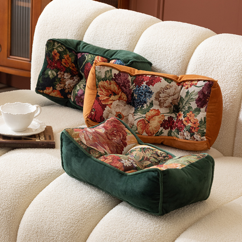 Unique-Shaped Throw Pillow with Core for Sofa, Vintage Nap Side Sleeping Pillow, Decorative High-End Luxury Pillow, Lumbar Pillow