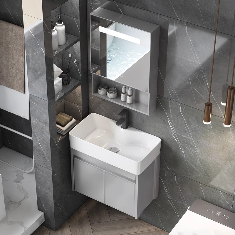 gabinete de baño de aleación de aluminio espacial de casa pequeña gabinete de lavabo de baño gabinete de lavabo de cerámica integrada