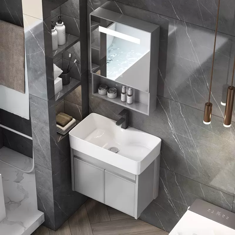 小户型太空铝合金浴室柜卫生间洗脸盆柜组合一体陶瓷洗漱台