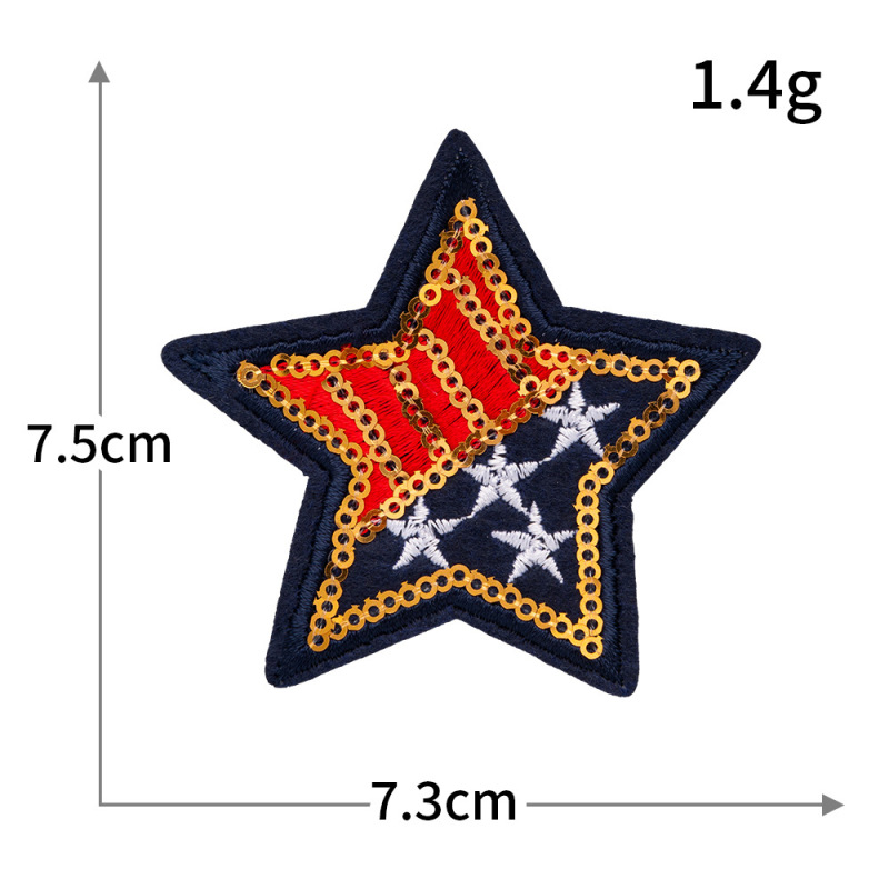 五角星亮片刺繍コンピュータ刺繍布貼りホットメルトアイロン貼り付けdiy服パッチ卸売り|undefined