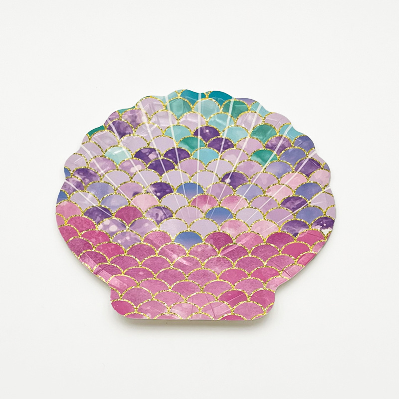 Venta directa de fábrica Bandeja de papel desechable de forma especial Plato de papel de alto valor en forma de concha Bandeja de papel de pastelería Suministros para fiestas