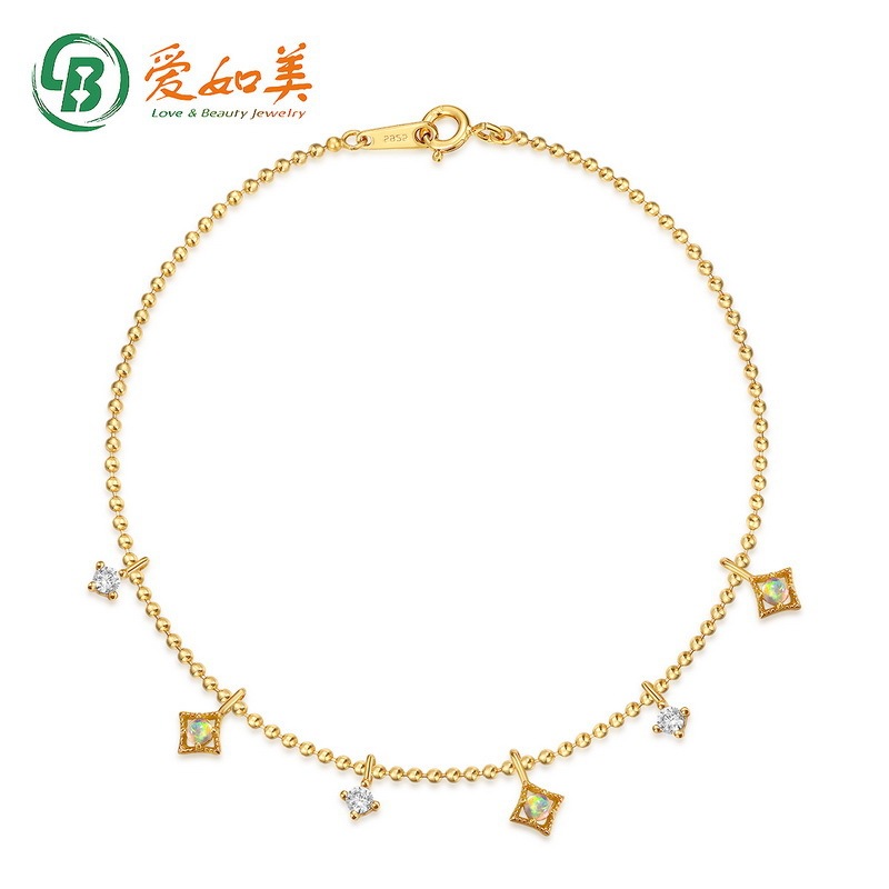 2022 Japanese and Korean Style Light Luxury Synthetic Opal Geometric Silver Bracelet Women's Retro Fashion 925 Silver Gold-plated Bracelet