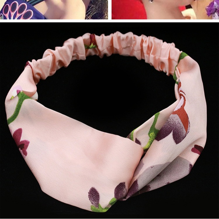 Primavera/Verano Corea del Sur accesorios para el cabello Chen Qiaoen geranio Satén de seda floral elástico Cruz banda para el cabello tocado diadema