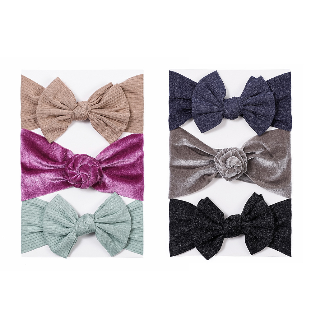 Cross-border European and American new children's hair accessories baby solid color wide headband baby flannel bow elastic hair band suit_voghion.com
