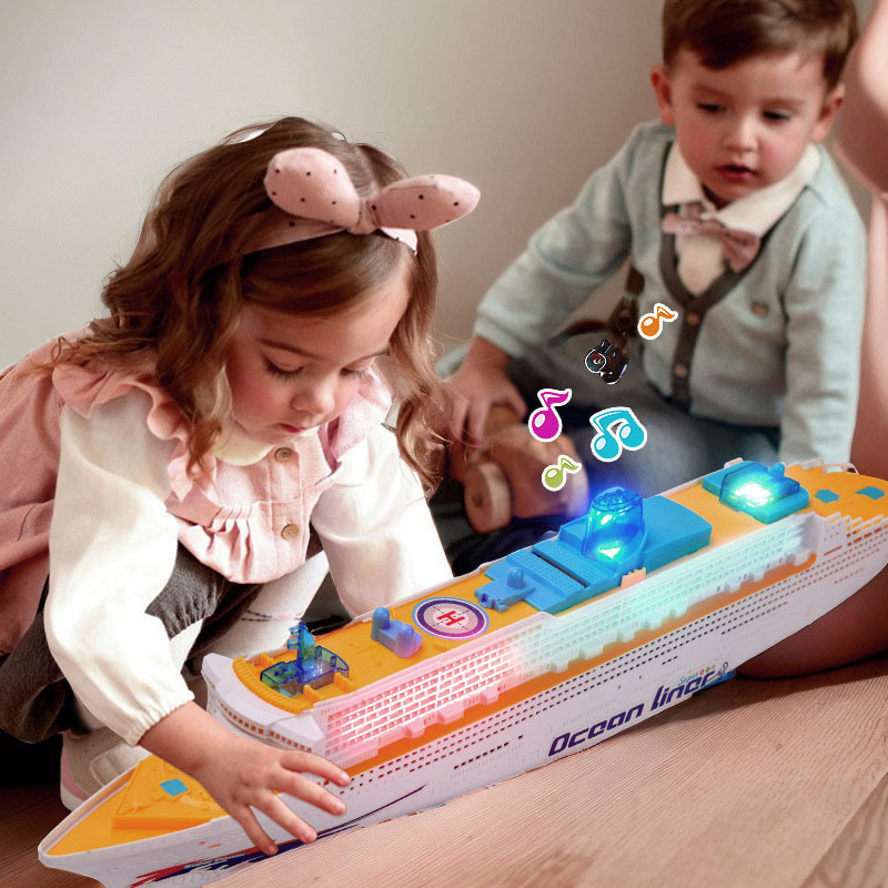 电动玩具船 大号49CM仿真灯光音乐万向儿童游轮塑料模型地摊货源